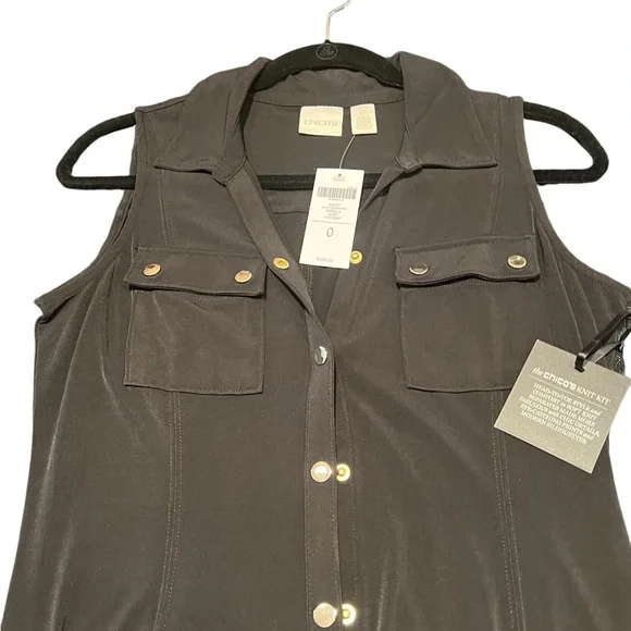 Long black dress from Chico’s with gold buttons NWT very slimming - Picture 6 of 10